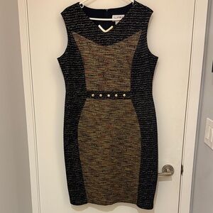 Joseph Ribkoff Blue and Gold Textured Multicoloured Dress